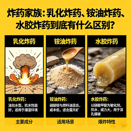凉州炸药家族：乳化炸药、铵油炸药、水胶炸药到底有什么区别？